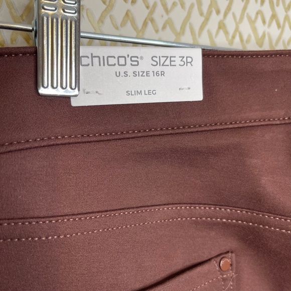 NWT Chico's Brown Five Pocket Ponte Faux Leather Slim Leg Front Pant Size 3R/16R - Picture 5 of 12